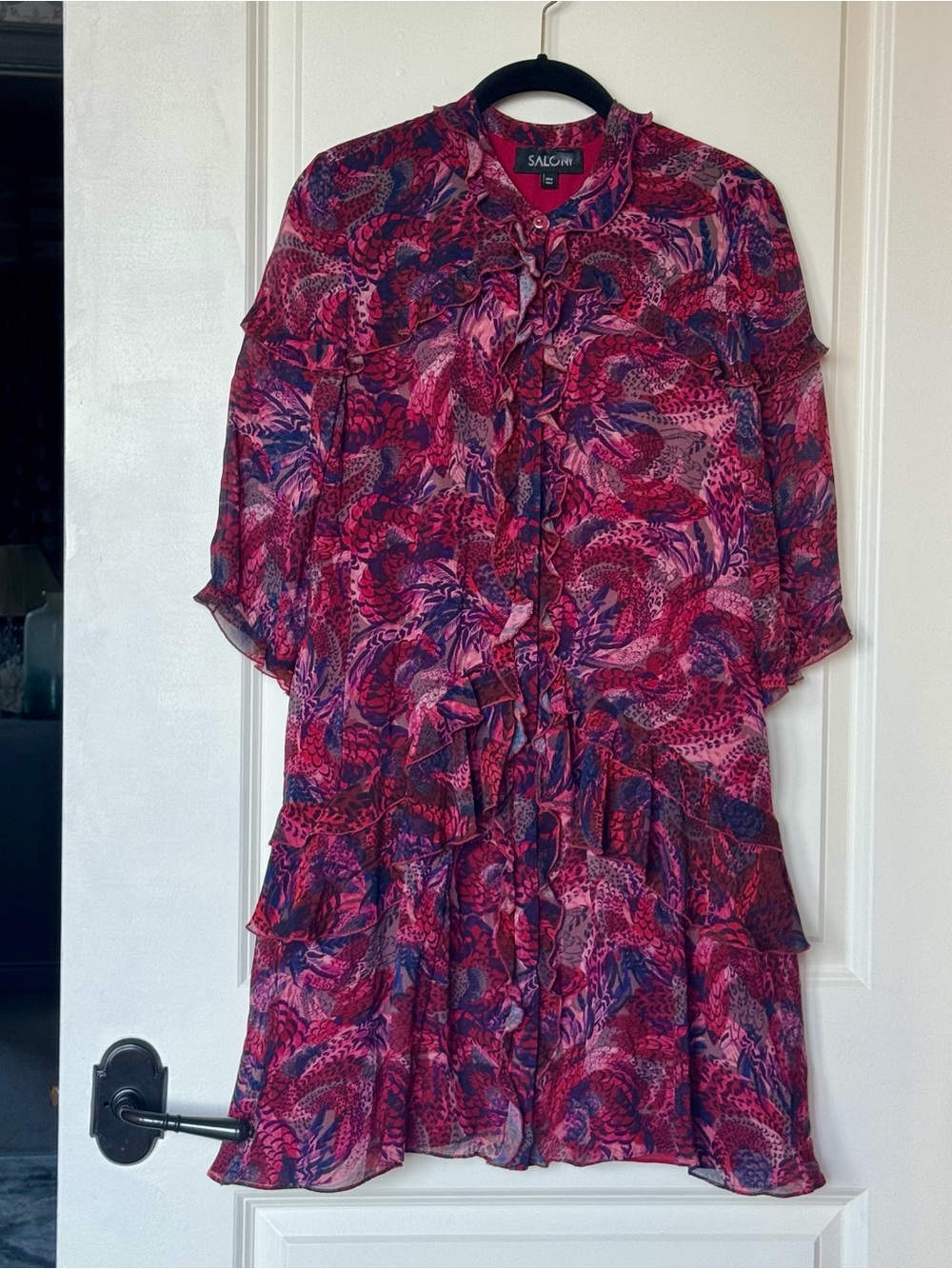 Gorgeous SALONI Silk Ruffle Dress, US size 2 - missing belt